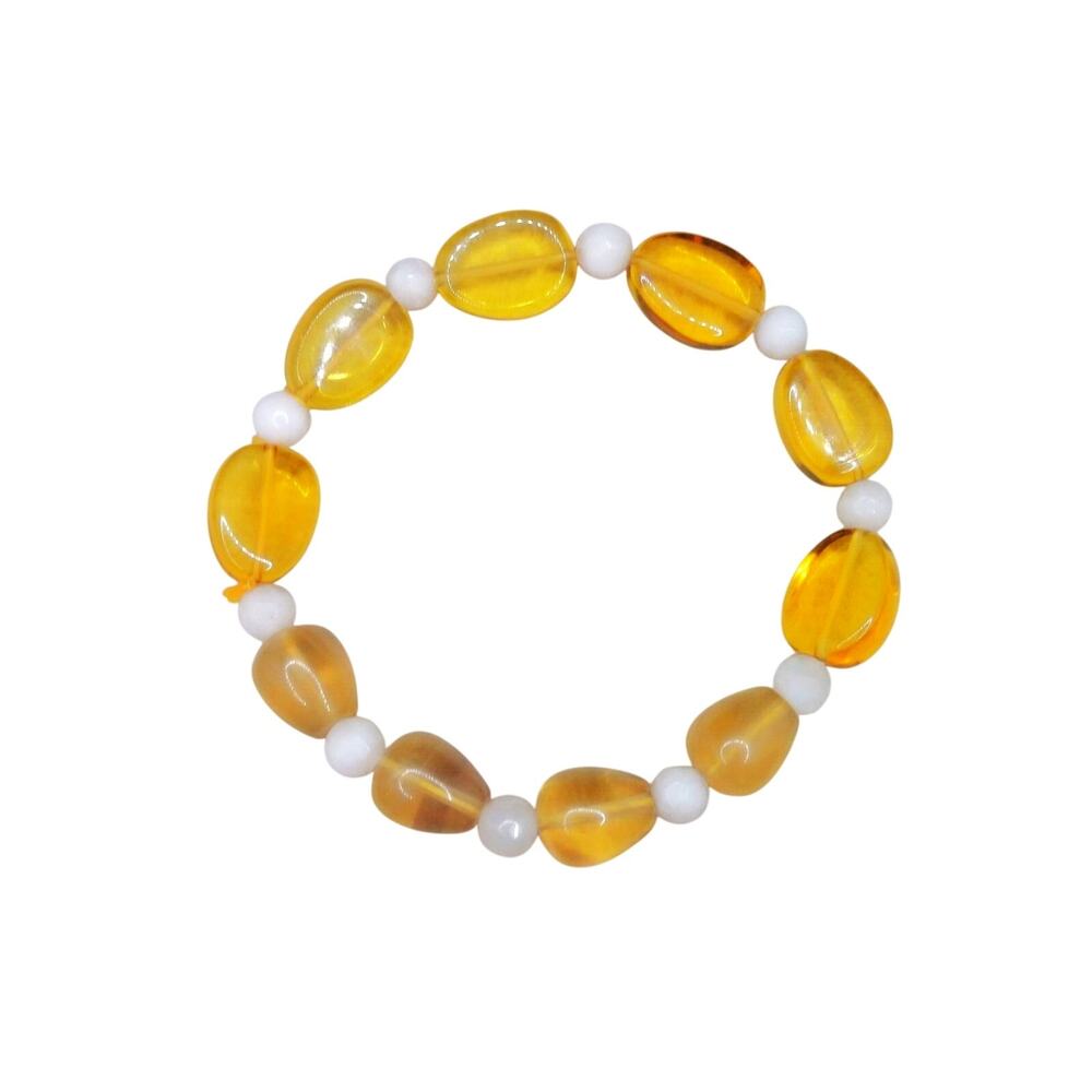 Honey Yellow Agate Beaded Bracelet Boho Artisan Earthy Natural Stone Stretch NEW